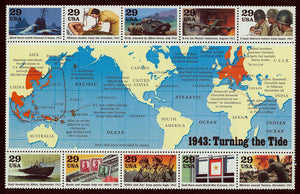 1993 WW2 "Turning The Tide" Sheet Of 10 29c Postage Stamps - Sc# 2765 - MNH, OG - CW261