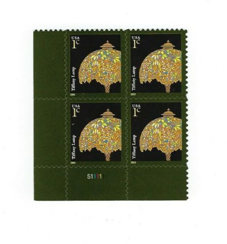 2008 Tiffany Lamp Full Plate Block Of 4 1c Postage Stamps - Scott 3749A - MNH (DM104)