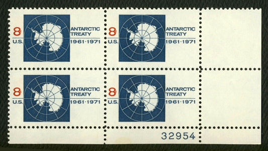 1971 Antarctic Treaty Plate Block Of 4 8c Postage Stamps - Scott 1431 - MNH, OG - CX525