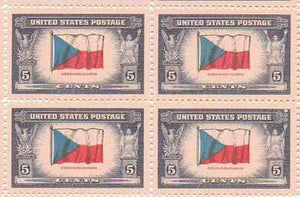 1943 Czechoslovakia Block of 4 5c  Postage Stamps - Sc# 910 - MNH,OG