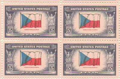 1943 Czechoslovakia Block of 4 5c  Postage Stamps - Sc# 910 - MNH,OG