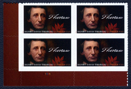 2017 Henry David Thoreau Plate Block of 4 Forever Postage Stamps - MNH, OG - Scott 5202