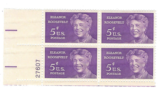1963 Eleanor Roosevelt Plate Block Of 4 5c Postage Stamps - MNH, OG - Scott 1236`- CX235