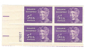 1963 Eleanor Roosevelt Plate Block Of 4 5c Postage Stamps - MNH, OG - Sc# 1236`- CX235