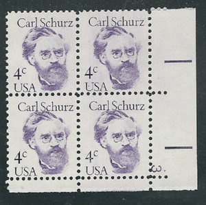 1983 Carl Schurz Great Americans Plate Block of 4 4c Postage Stamps - MNH, OG - Sc# 1847