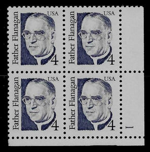 1986 Father Flanagan Plate Block of 4 4c Postage Stamps - MNH, OG - Sc# 2171