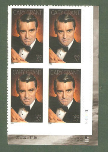 2002 Cary Grant Plate Block of 4 37c Postage Stamps - MNH, OG - Scott 3692