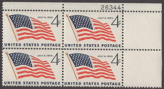 1959 - 49 Star USA Flag Plate Block Of 4 4c Postage Stamps - Scott 1132 - MNH, OG - CX586