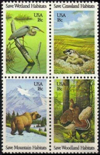 1981 Wildlife Habitat Preservation Block Of 4 18c Postage Stamps - Sc 1921-1924 - CW221a