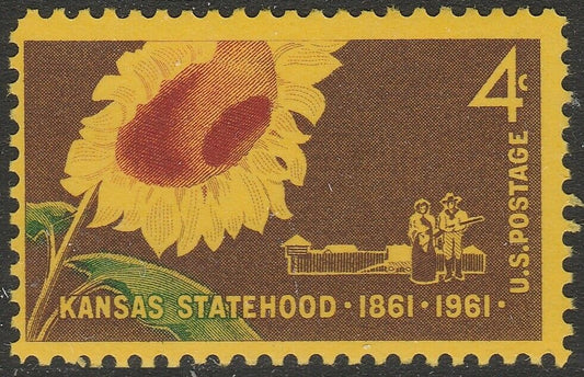 1961 Kansas Statehood Single 4c Postage Stamp - MNH, OG - Scott 1183 - CX892a