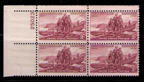 1954 Lewis & Clark Expedition Plate Block of 4 3c Postage Stamps - MNH, OG - Scott 1063