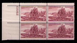 1954 Lewis & Clark Expedition Plate Block of 4 3c Postage Stamps - MNH, OG - Sc# 1063