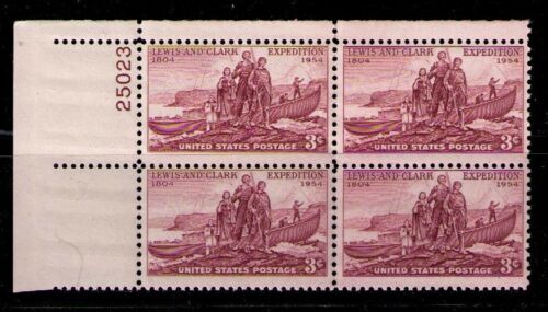 1954 Lewis & Clark Expedition Plate Block of 4 3c Postage Stamps - MNH, OG - Sc# 1063