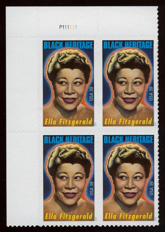 2007 - Ella Fitzgerald Plate Block Of 4 39c Postage Stamps - Scott - 4120 - MNH, OG - CX849