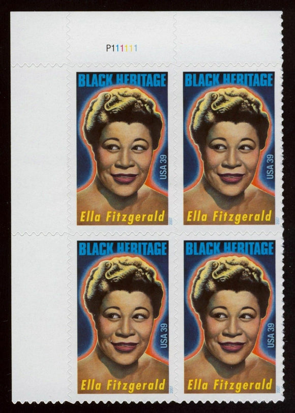 2007 - Ella Fitzgerald Plate Block Of 4 39c Postage Stamps - Sc# - 4120 - MNH, OG - CX849