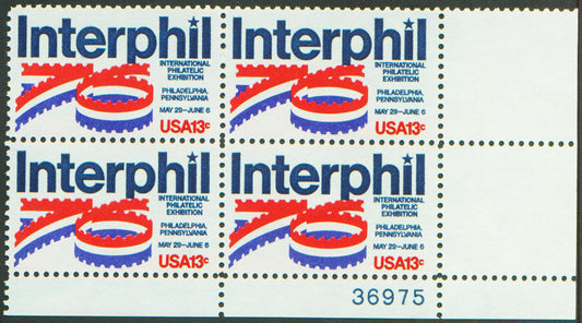 1976 Interphil Philatelic Exhibition Plate Block of 4 13c Postage Stamps - MNH, OG - Scott 1632