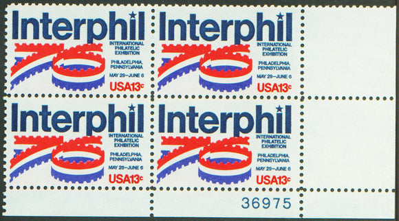 1976 Interphil Philatelic Exhibition Plate Block of 4 13c Postage Stamps - MNH, OG - Sc# 1632