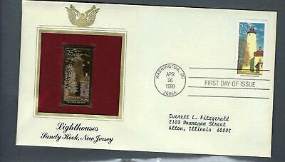 VEGAS - 1990 First Day Cover Golden Replica Sandy Hook, NJ Lighthouse - FG107