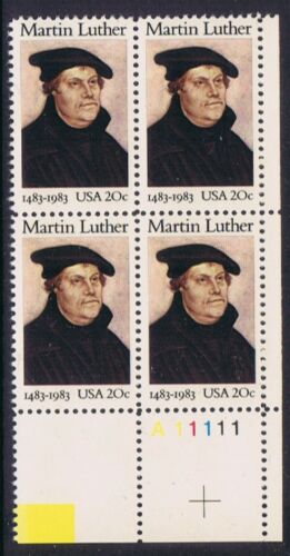 1983 Martin Luther Plate Block of 4 20c Postage Stamps - MNH, OG - Sc# 2065