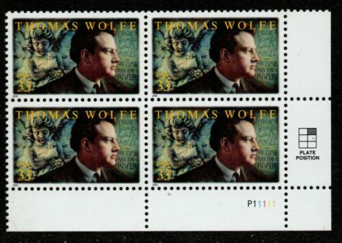 2000 Thomas Wolfe Plate Block of 4 33c Postage Stamps - MNH, OG - Scott 3444