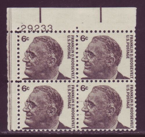 1966 Franklin D. Roosevelt Plate Block of 4 6c Postage Stamps - MNH, OG - Sc# 1284