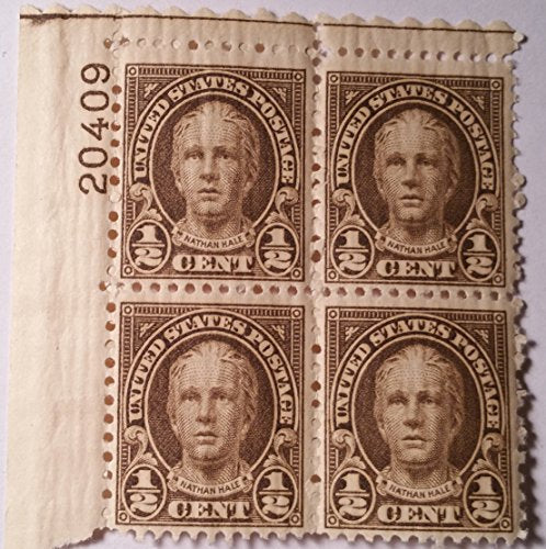 1929 Nathan Hale Plate Block of 4 1/2 Postage Stamps,  -Scott653 - MNH,OG