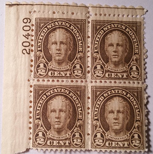 1929 Nathan Hale Plate Block of 4 1/2 Postage Stamps,  -Sc#653 - MNH,OG