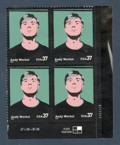 2002 - Andy Warhol Plate Blk Of 4 37c Postage Stamps - Scott 3652 - MNH, OG - DC125