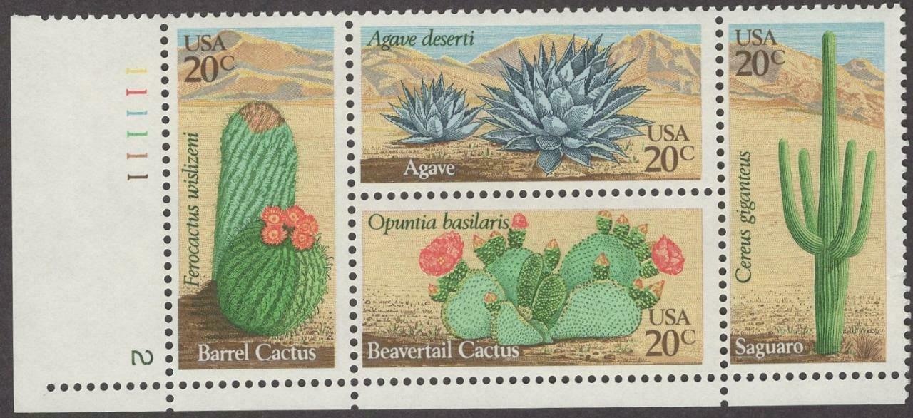1981 Desert Cactus Plate Block Of 4 20c Stamps Scott 1942-1945 - CW208a