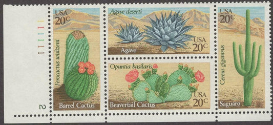 1981 Desert Cactus Plate Block Of 4 20c Stamps Scott 1942-1945 - CW208a