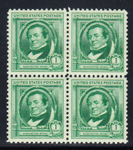 1940 Washington Irving Block of 4 1c Postage Stamps - Sc# 859 - MNH,OG