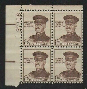 1954-68 John J Pershing Plate Block Of 4 8c Postage Stamps - Sc# 1042a Or 1214 - MNH, OG - CX508