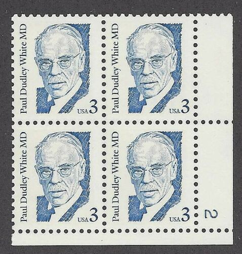 1986 Paul Dudley White Plate Block of 4 3c Postage Stamps - MNH, OG - Scott 2170