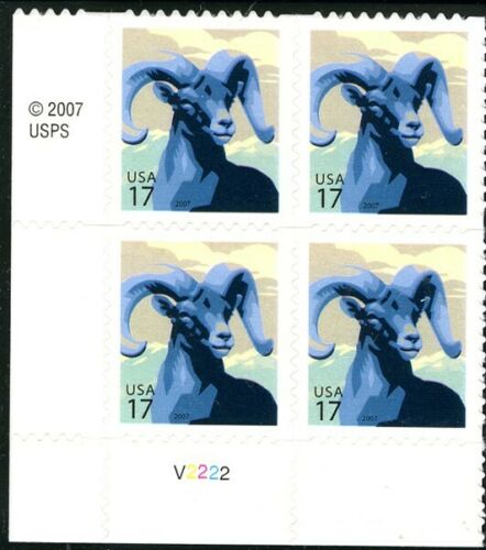 2007 Bighorn Sheep Plate Block of 4 17c Postage Stamps - MNH, OG - Scott 4138