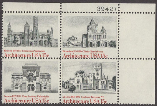 1980 Architecture Plate Block Of 4 15c Postage Stamps - Scott 1838-1841 - MNH, OG - CW22a