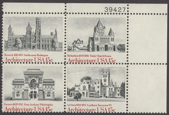 1980 Architecture Plate Block Of 4 15c Postage Stamps - Sc# 1838-1841 - MNH, OG - CW22a