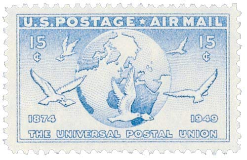 1949 Globe and Doves Carrying Messages Single 15c Airmail Postage Stamp  - Sc# C43 -  MNH,OG