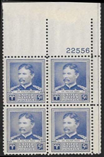 1940 Walter Reed Plate Block of 4 5c Postage Stamps - Sc#877 - MNH,OG