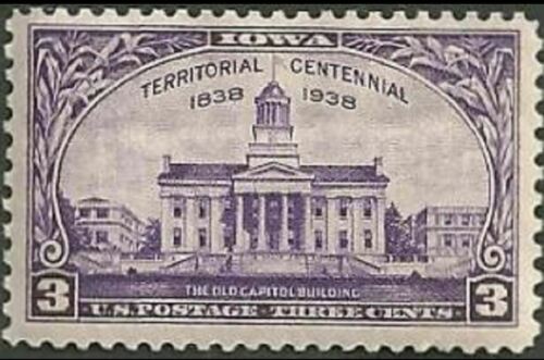 1938 Iowa Territorial Centennial Single 3c Postage Stamp  - Scott 838 - MNH, OG