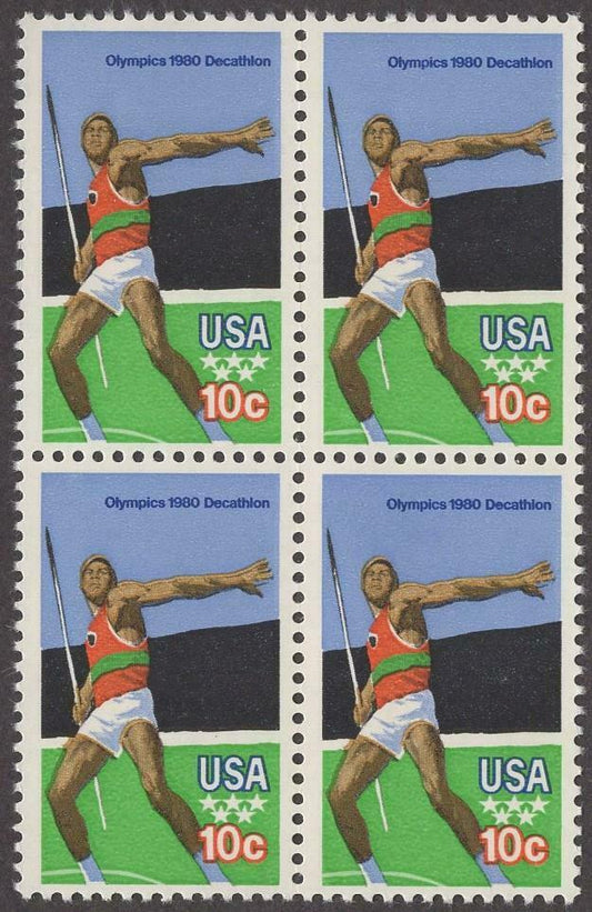 1979 Olympics Decathlon Block of 4 10c Postage Stamps - MNH, OG - Scott 1790