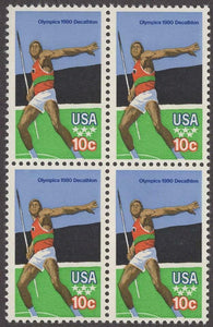 1979 Olympics Decathlon Block of 4 10c Postage Stamps - MNH, OG - Sc# 1790