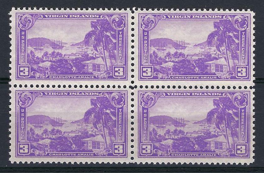1937 Virgin Islands Block of 4 3c Postage Stamps - Scott 802 - MNH,OG
