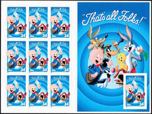 2001 Porky Pig "Thats All Folks" Sheet Of 10 34c Postage Stamps - MNH, OG - Sc# 3534