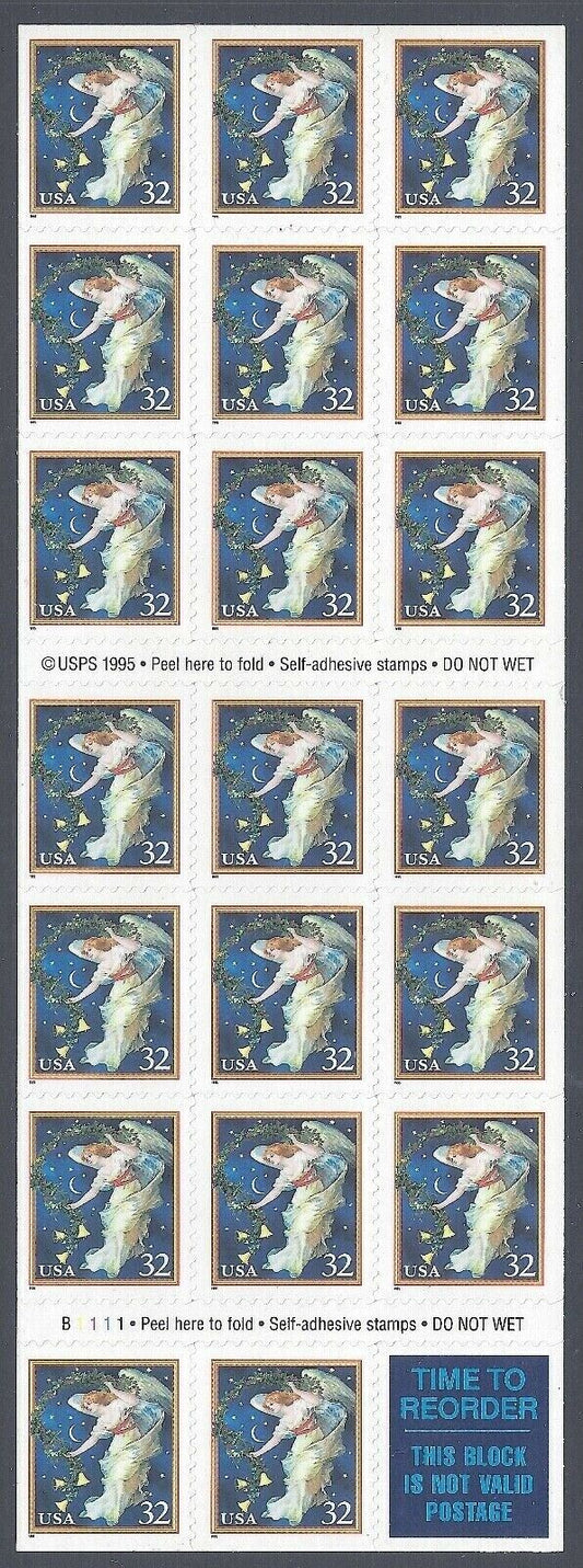 1995 Christmas Midnight Angel Booklet Of 20 32c Postage Stamps - Scott 3012a - DG110