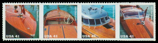 2007 Vintage Mahogany Speedboats Strip of 4 41c Postage Stamps - Scott 4160-4163 - DR133