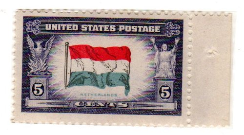 1943 Flag of the Netherlands Single 5c Postage Stamp - Sc#913-  MNH,OG