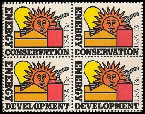 1977 Energy Development/Conservation Block of 4 13c Postage Stamps -Sc# 1723-1724 -MNH, OG - CQ48a