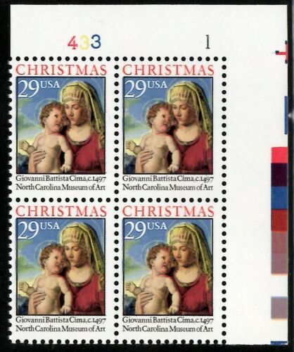 1993 Christmas Madonna Giovanni Plate Block Of 4 29c Postage Stamps Scott 2789 - MNH -DS119