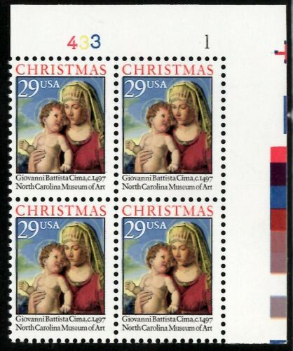 1993 Christmas Madonna Giovanni Plate Block Of 4 29c Postage Stamps - Sc 2789 - MNH -DS119