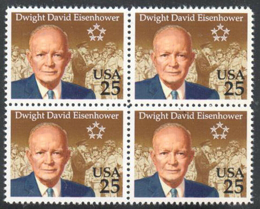 1990 Dwight Eisenhower Block Of 4 25c Postage Stamps Scott 2513 - MNH - CW460